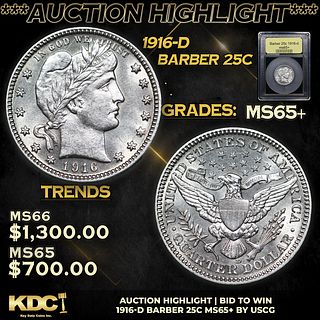 ***Auction Highlight*** 1916-d Barber Quarter 25c Graded GEM+ Unc By USCG (fc)