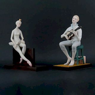 Two (2) Cybis Bisque Porcelain Figurines Mounted on Wooden Bases