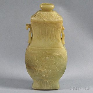 Chinese Pale Celadon Hardstone Covered Urn