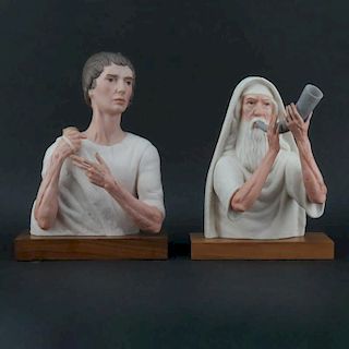 Two (2) Limited Edition Laszlo Ispanky Polychrome Porcelain Figurines on Wooden Stands