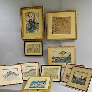Group of Ten Japanese Prints and Paintings