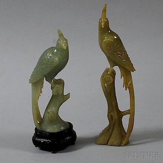 Two Chinese Hardstone Ribbon-tailed Birds
