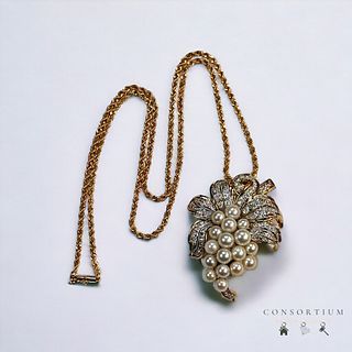 Vintage Diamond, Cultured Pearl, 14k Pin Pendant