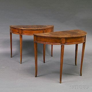 Pair of Continental Fruitwood Demilune Tables
