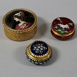 Three European Gilt-metal and Enameled Covered Boxes