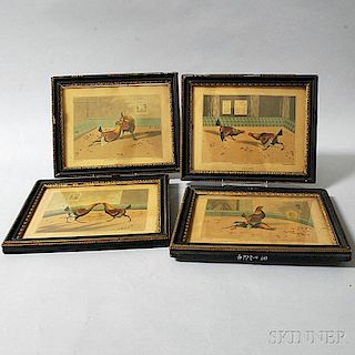 Set of Four Framed R.G. Reeve Cockfighting Hand-colored Engravings