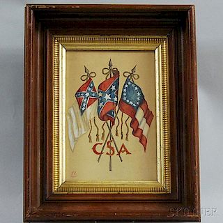 Framed Watercolor of Three Confederate Flags
