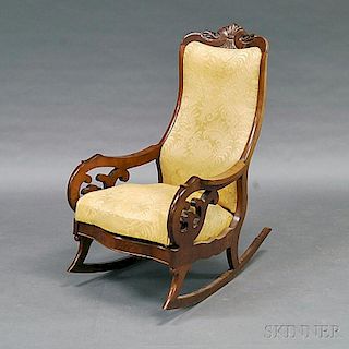 Victorian Carved Mahogany Upholstered Armrocker