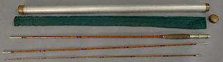 Victory bamboo fly rod, three part, one tip is 36 3/4, marked Victory SD + G New York, with metal case. ht. 114.75in.