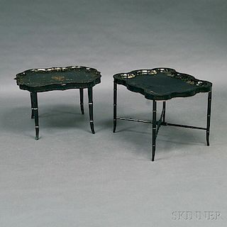 Two Gilt and Lacquered Trays on Stands