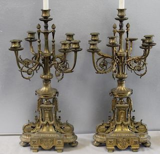 Pair of Bronze Candlebra as Lamps.