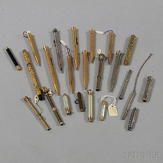 Group of Gold-filled, Silver, and Mother-of-pearl Pens and Pencils