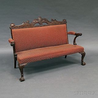 Chippendale-style Carved Mahogany Upholstered Settee