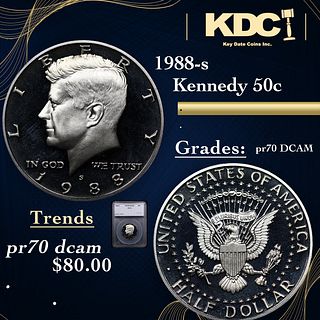 Proof 1988-s Kennedy Half Dollar 50c Graded pr70 DCAM By SEGS