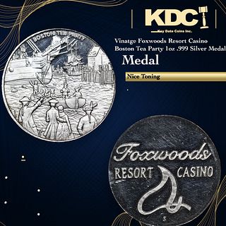 Vinatge Foxwoods Resort Casino  Boston Tea Party 1oz .999 Silver Medal
