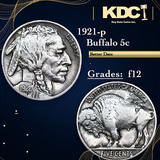 1921-p Buffalo Nickel 5c Grades f, fine
