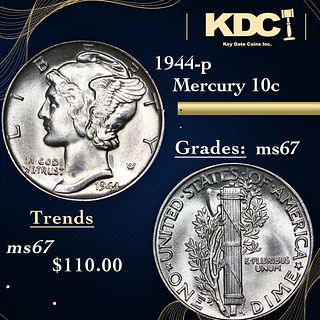 1944-p Mercury Dime 10c Grades GEM++ Unc