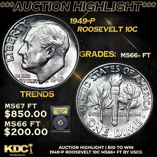 ***Auction Highlight*** 1949-p Roosevelt Dime 10c Graded GEM++ FT BY USCG (fc)