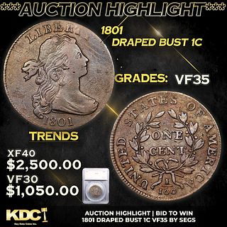 ***Auction Highlight*** 1801 Draped Bust Large Cent 1c Graded vf35 By SEGS (fc)