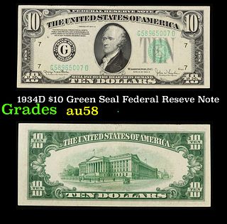 1934D $10 Green Seal Federal Reseve Note Grades Choice AU/BU Slider