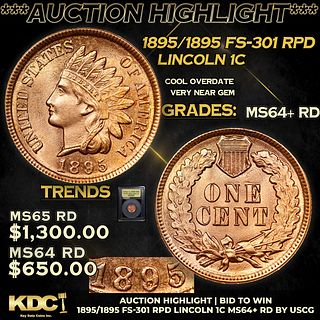 ***Auction Highlight*** 1895/1895 FS-301 RPD Lincoln Cent 1c Graded Choice+ Unc RD BY USCG (fc)