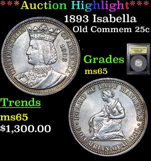 ***Auction Highlight*** 1893 Isabella Isabella Quarter 25c Graded Gem Unc  By USCG (fc)