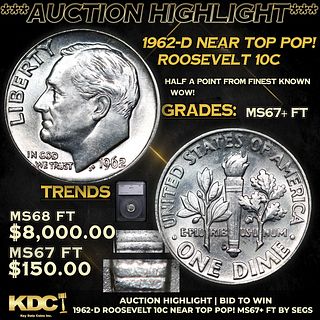 ***Auction Highlight*** 1962-d Roosevelt Dime Near Top Pop! 10c Graded ms67+ FT By SEGS (fc)