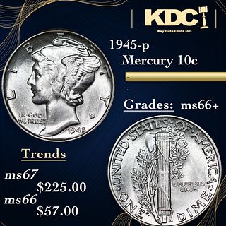 1945-s Mercury Dime 10c Grades GEM++ Unc