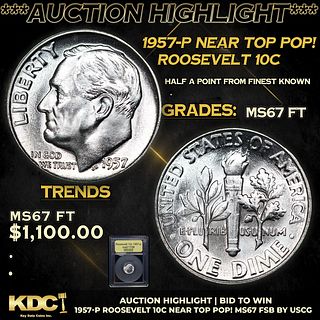 ***Auction Highlight*** 1957-p Roosevelt Dime Near TOP POP! 10c Graded GEM++ FT BY USCG (fc)