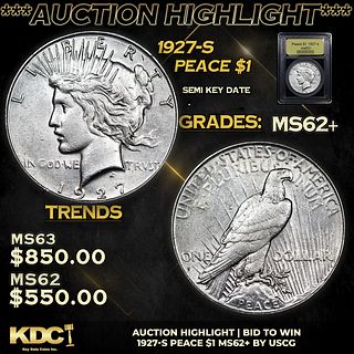 ***Auction Highlight*** 1927-s Peace Dollar $1 Graded Select Unc BY USCG (fc)