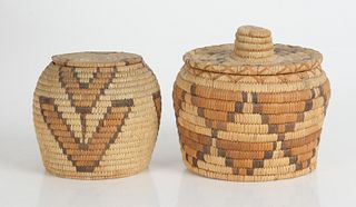 Two Coiled Papago/Pima Lidded Storage Baskets 
