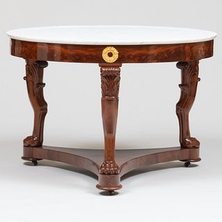 Fine Charles X Ormolu-Mounted Mahogany Center Table, Attributed to Pierre Bellangé