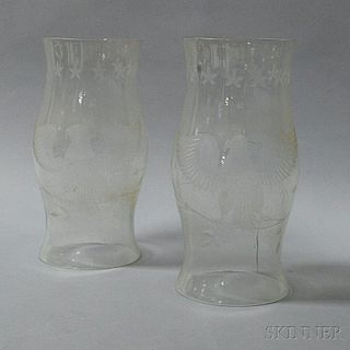 Pair of Etched Glass Hurricane Lamp Shades