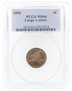 1858 US FLYING EAGLE LARGE LETTERS 1C COIN PCGS MS64