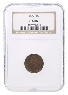 KEY DATE 1877 US INDIAN HEAD 1 CENT COIN NGC G 6 BN