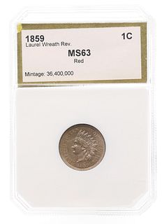1859 US INDIAN HEAD LAUREL WREATH REV. 1C COIN PCI MS63