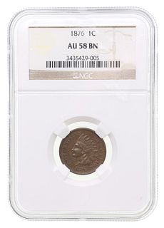 1876 US INDIAN HEAD 1C COIN NGC AU 58 BN