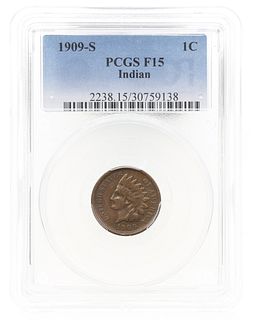 1909-S US INDIAN HEAD 1 CENT COIN PCGS F 15