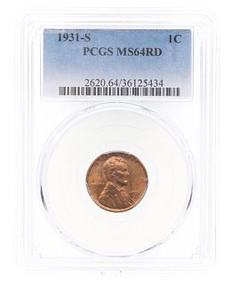 1931-S US LINCOLN WHEAT 1 CENT COIN PCGS MS64 RD