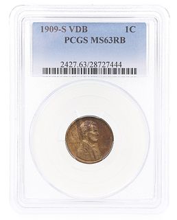 KEY DATE 1909-S LINCOLN WHEAT VDB 1 CENT PCGS MS63 RB
