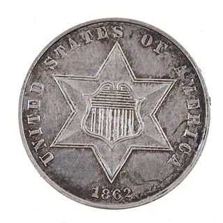 1862 US SILVER 3 CENT COIN