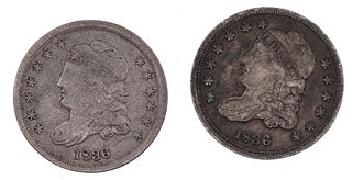 1836 US SILVER CAPPED BUST 5C HALF DIMES 