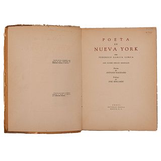 García Lorca, Federico. Poeta en Nueva York. México, 1940. Primera edición.