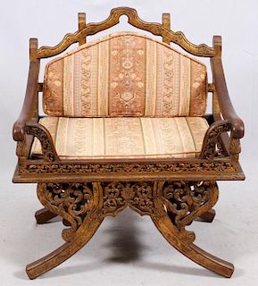 CHINESE CARVED WOOD ARM CHAIR 19TH C.