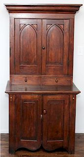 AMERICAN ANTIQUE PINE HUTCH OPENING TO DESK