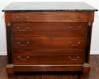 EMPIRE STYLE ANTIQUE MAHOGANY MARBLE TOP CHEST