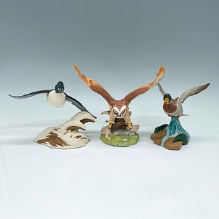 3pc Owl and Duck Resin and Ceramic Figurines
