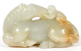 CARVED JADE HORSE AND MONKEY