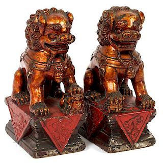 CHINESE LACQUER FOO DOG BOOKENDS PAIR