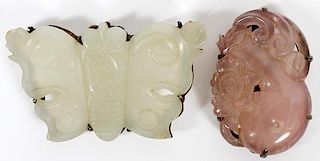 CHINESE WHITE JADE AND QUARTZ PENDANTS TWO